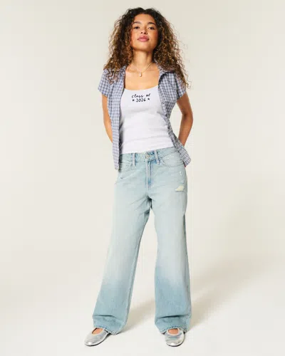 Hollister High-rise Distressed Light Wash Baggy Jeans In Blue