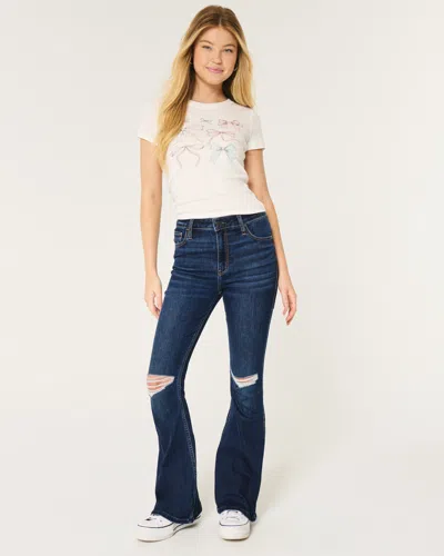 Hollister High-rise Ripped Dark Wash Flare Jeans