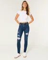 Hollister High-rise Ripped Dark Wash Super Skinny Jeans In Blue