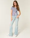 Hollister High-rise Ripped Light Wash Flare Jeans In Blue