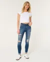 Hollister High-rise Ripped Medium Wash Super Skinny Jeans In Blue