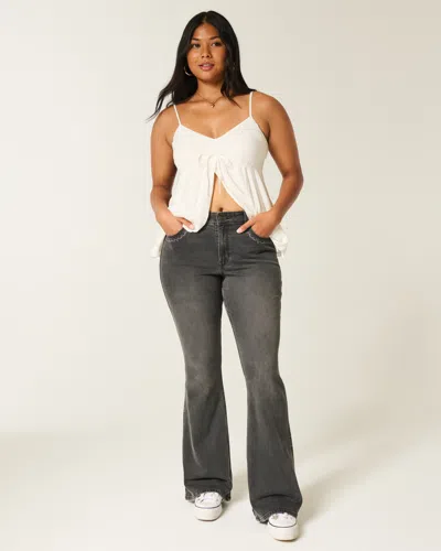 Hollister High-rise Washed Black Embroidered Flare Jeans