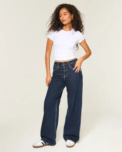 Hollister High-rise Dark Wash Baggy Jeans In Blue