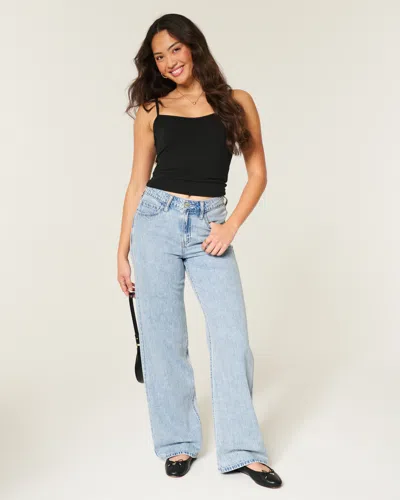 Hollister High-rise Light Wash Baggy Jeans In Blue