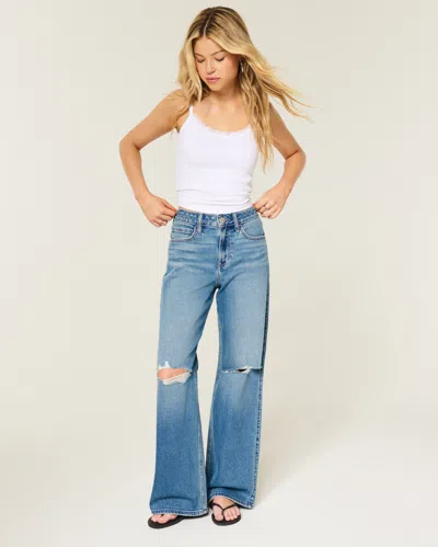 Hollister High-rise Ripped Medium Wash Baggy Jeans