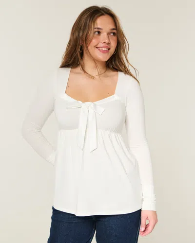 Hollister Holiday Vault Release Easy Satin Tie-front Knit Babydoll Top In White