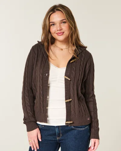 Hollister Holiday Vault Release Hooded Cable-knit Toggle Cardigan In Brown
