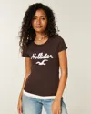 Hollister Holiday Vault Release Logo Graphic Tee In Brown