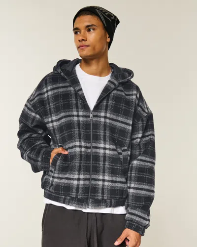 Hollister Hooded Plaid Flannel Skater Jacket In Blue