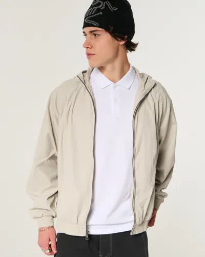 Hollister Hooded Windbreaker Jacket In White