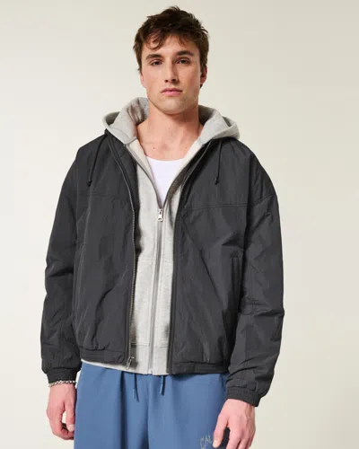 Hollister Hooded Zip-up Skater Jacket In Gray