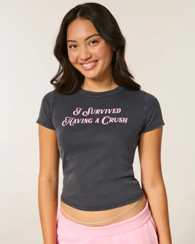 Hollister I Survived Having A Crush Graphic Baby Tee In Black