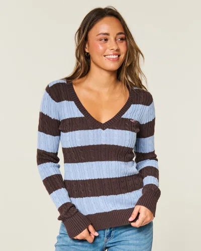 Hollister Knitted Icon Logo Scoop Neck Sweater In Blue