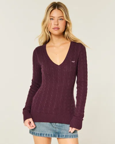 Hollister Knitted Icon Logo V-neck Sweater In Purple