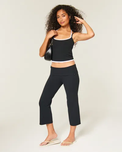 Hollister Knit Foldover Flare Capri Pants In Black