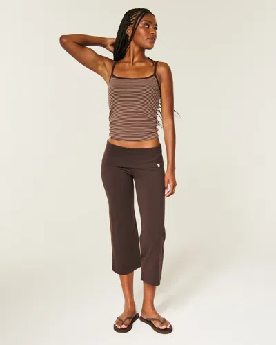 Hollister Knit Foldover Flare Capri Pants In Brown