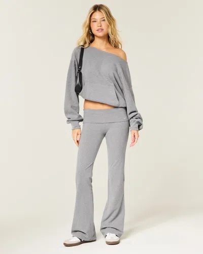 Hollister Knit Foldover Flare Pants In Gray