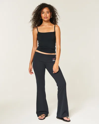 Hollister Knit Foldover Waist Logo Flare Pants In Blue