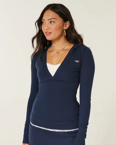 Hollister Knit Icon Hoodie In Blue