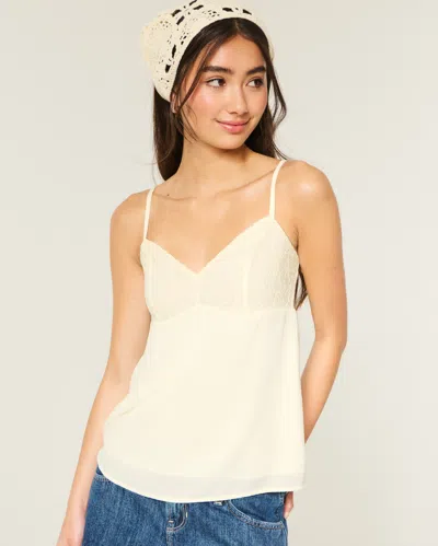 Hollister V Neck Lace Godet Babydoll Cami Top In White