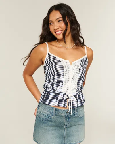 Hollister Lace Detail Peplum Top In Blue