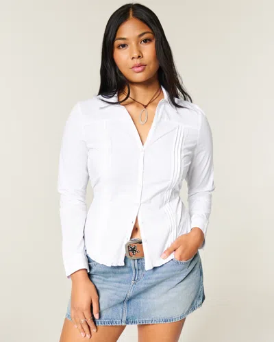 Hollister Lace Inset Button-through Shirt In White