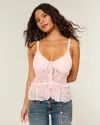 Hollister Lace Ruffle Top In Pink