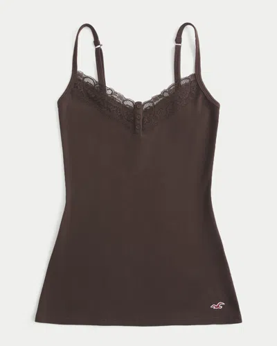 Hollister Lace Trim Henley Cami In Brown
