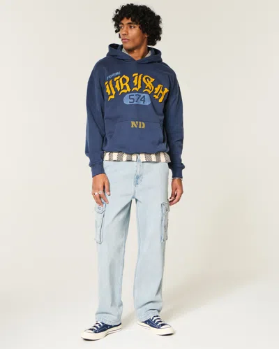Hollister Light Wash Embroidered Baggy Cargo Jeans In White