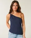 Hollister Linen-blend One-shoulder Top In Blue