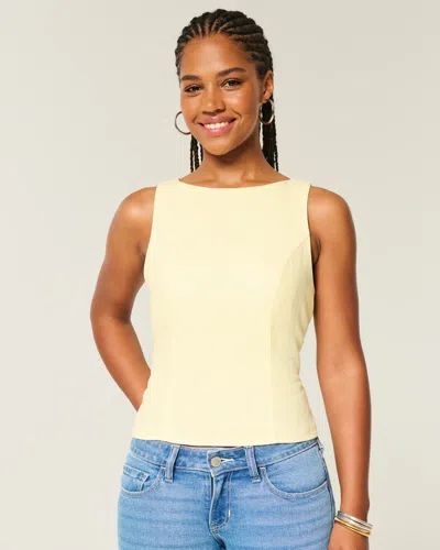 Hollister Linen-blend Open-back Top In Neutral