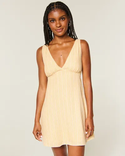 Hollister Linen-blend A-line Mini Dress In Yellow Stripe