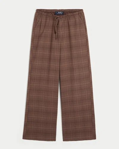Hollister Livvy Ultra Low-rise Pleated Super Baggy Pants In Brown