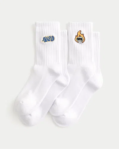 Hollister Logo Graphic Crew Socks 2-pack In White