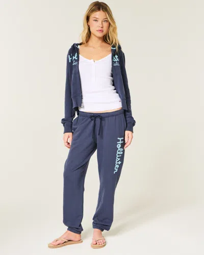 Hollister Logo Graphic Fleece Joggers In Blue