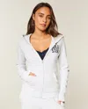 Hollister Logo Graphic Zip-up Hoodie In White