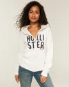 Hollister Logo Graphic Zip-up Hoodie In White
