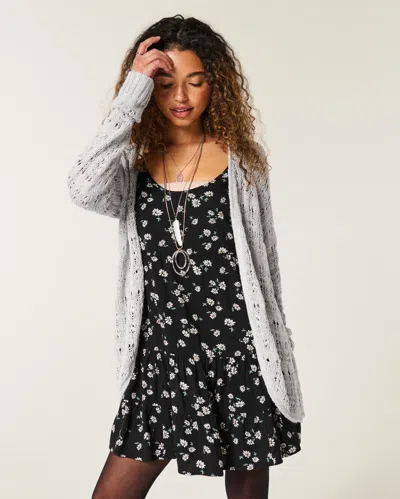 Hollister Long-length No-close Cardigan In Gray