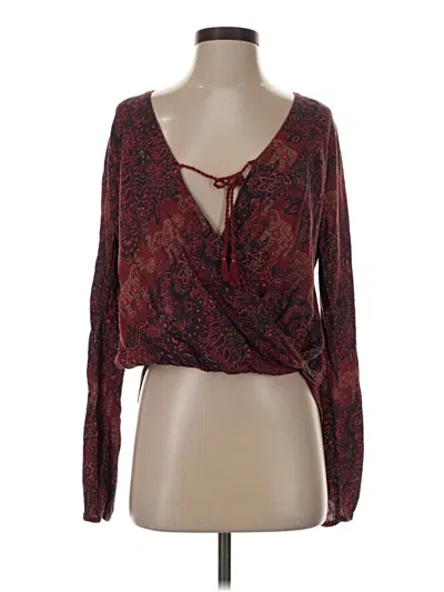 Pre-owned Hollister Long Sleeve Blouse In Burgundy