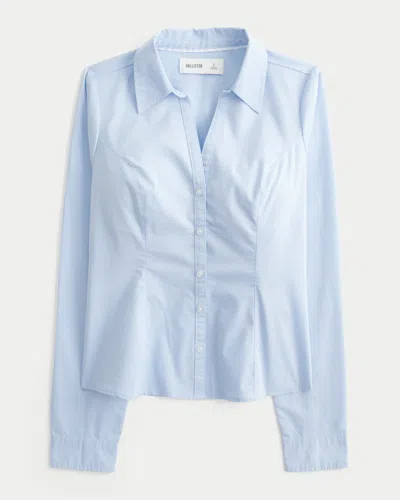 Hollister Long-sleeve Button-through Shirt In Blue