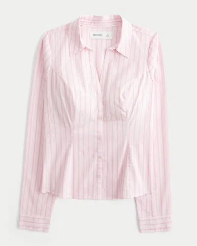 Hollister Long-sleeve Button-through Shirt In Pink