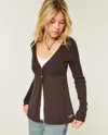 Hollister Long-sleeve Flyaway Babydoll Cardigan In Brown