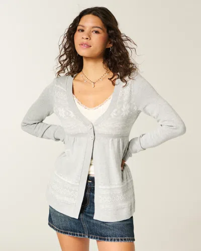 Hollister Long-sleeve Flyaway Babydoll Cardigan In Gray
