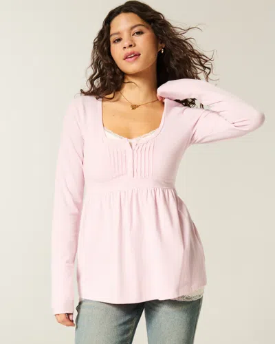 Hollister Long-sleeve Henley Babydoll Top In Pink
