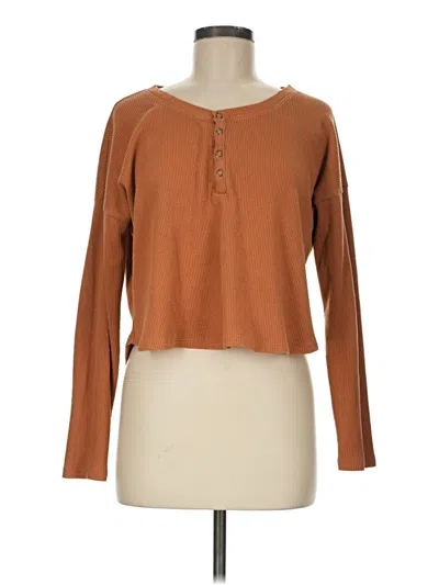 Pre-owned Hollister Long Sleeve Henley Shirt In Brown