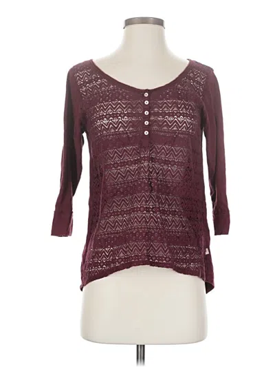 Pre-owned Hollister Long Sleeve Henley Shirt In Burgundy
