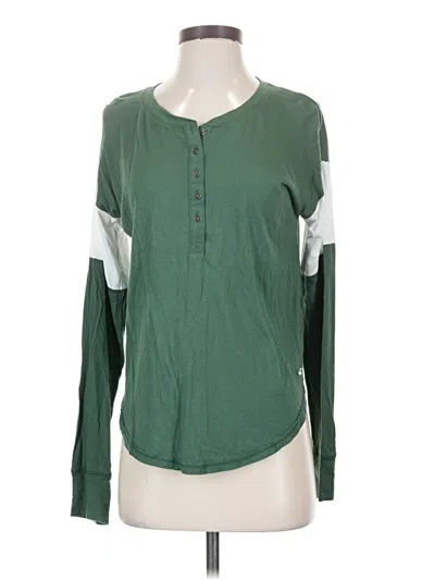 Pre-owned Hollister Long Sleeve Henley Shirt In Green