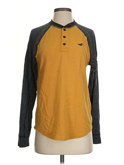 Pre-owned Hollister Long Sleeve Henley Shirt In Yellow