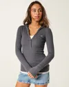 Hollister Long-sleeve Hooded Henley In Gray