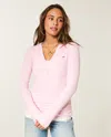 Hollister Long-sleeve Hooded Henley In Pink